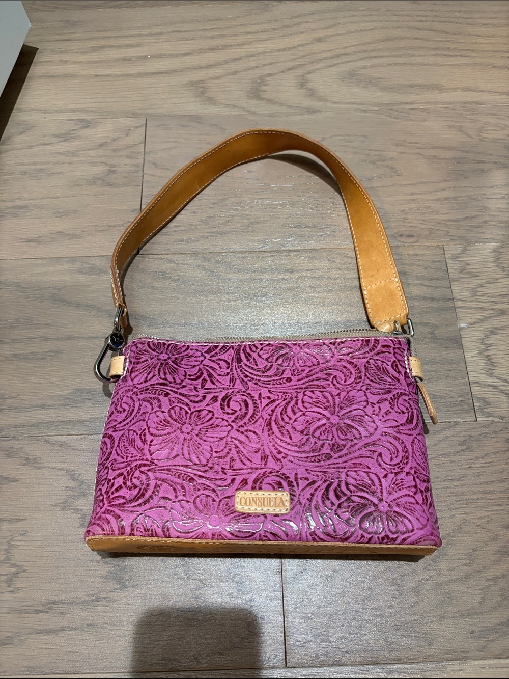 Consuela Mena Pink Floral Embossed Leather Shoulder/Crossbody Bag